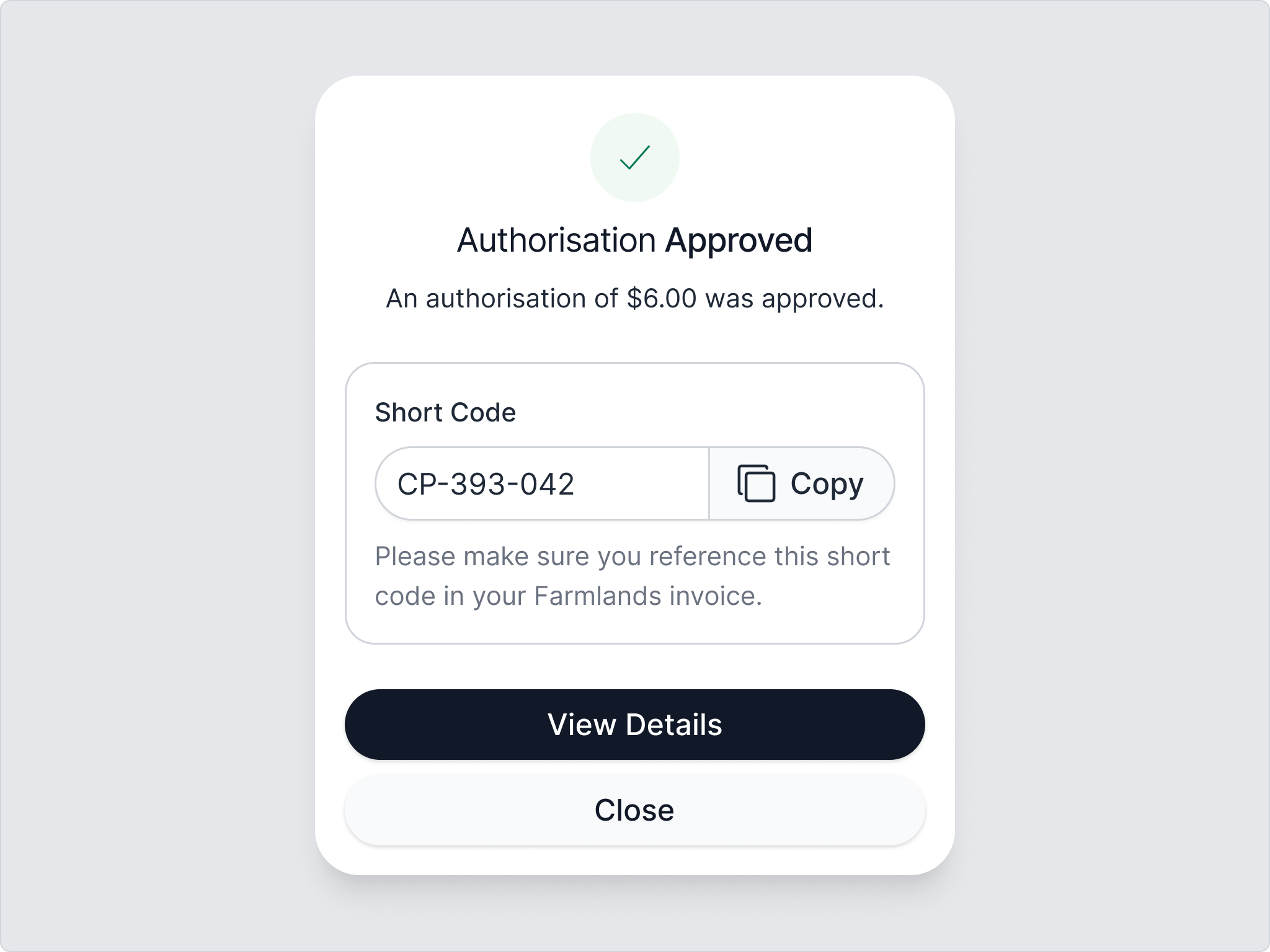 Payment Authorization approved on the Centrapay business portal