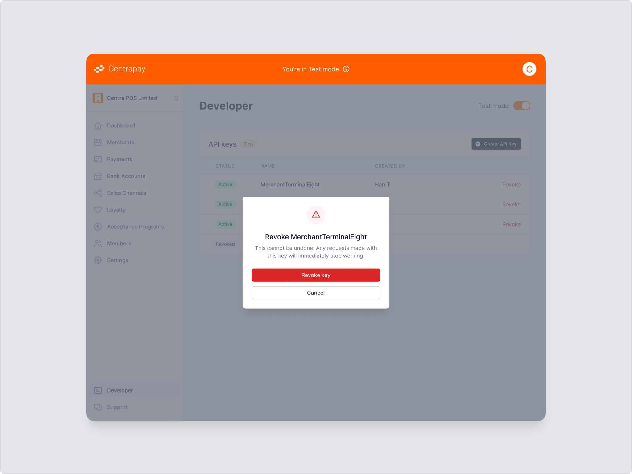 The revoke confirmation dialog warning that revoking cannot be undone