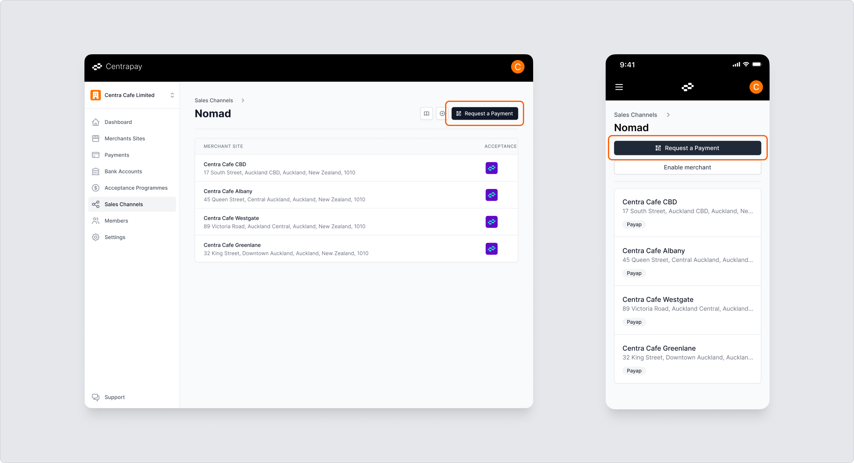 Opening Nomad from the Sales Channels detail page