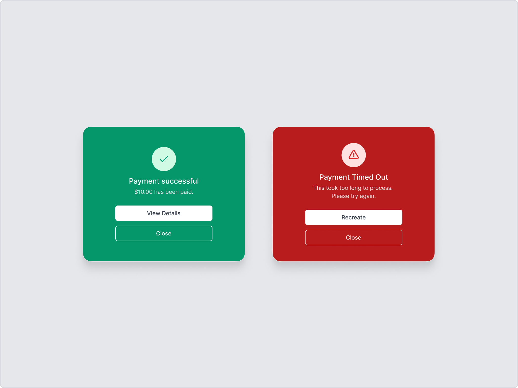 Payment confirmation screen on desktop