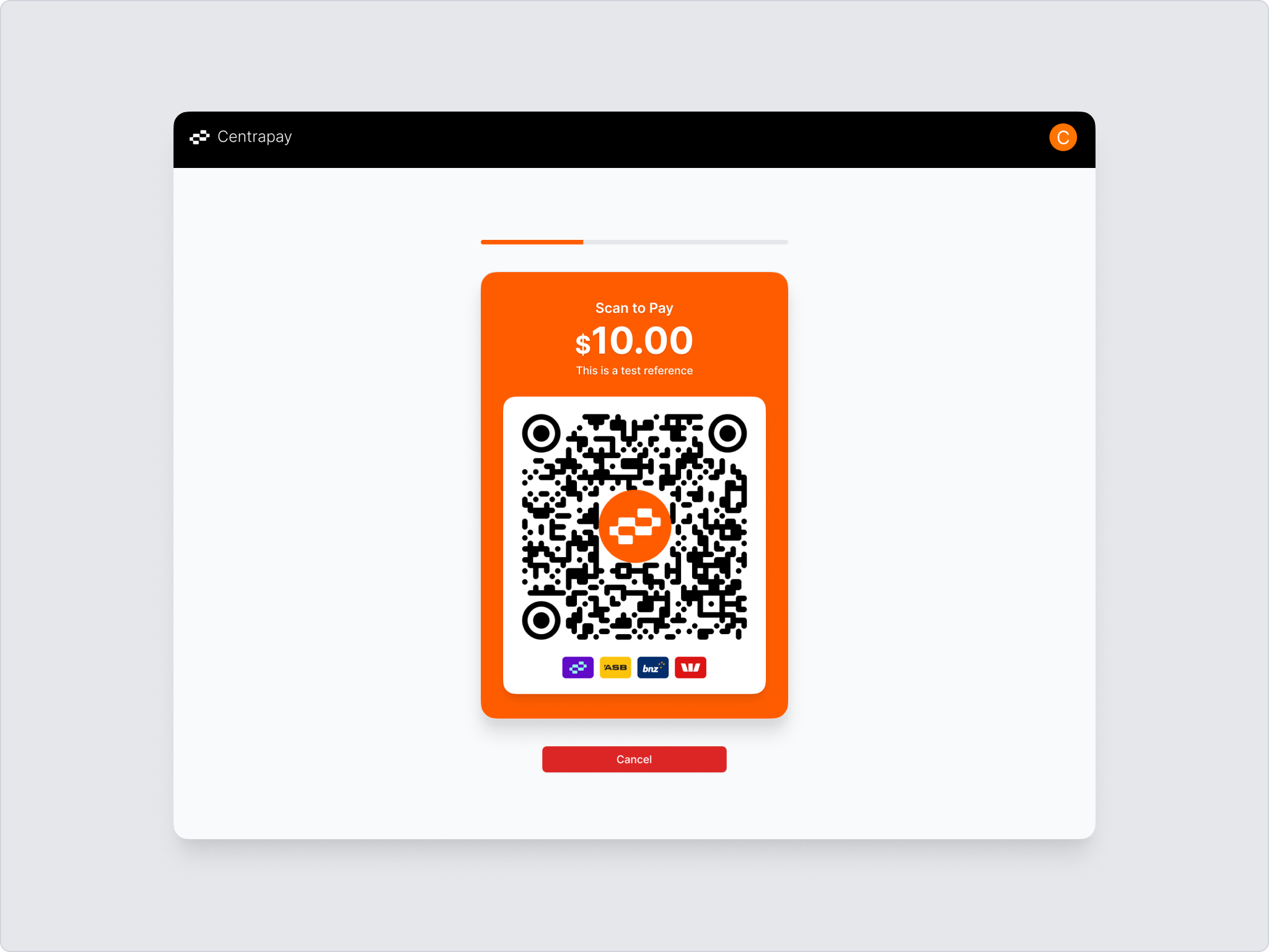 Payment QR code displayed on desktop