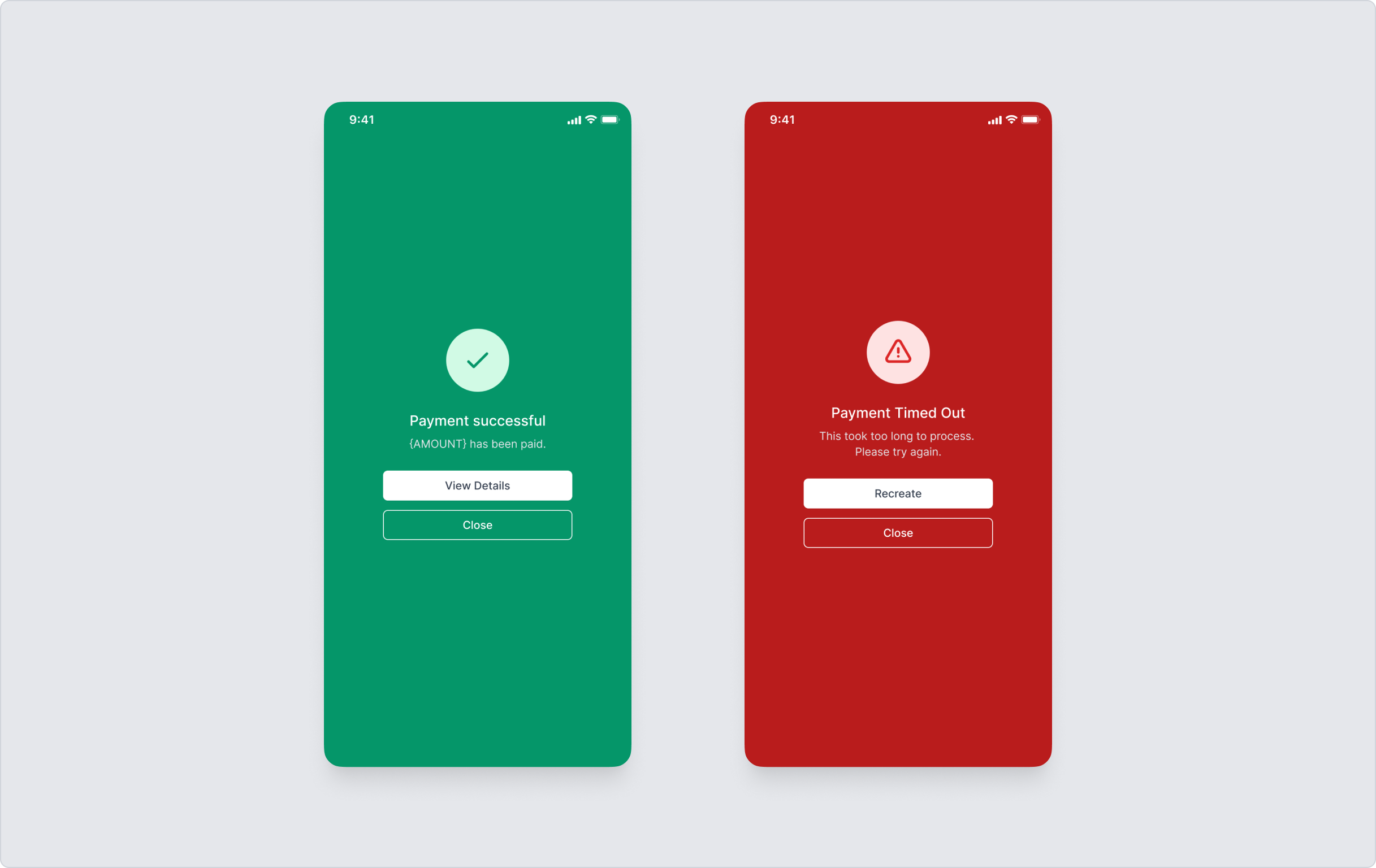 Payment confirmation screen on mobile
