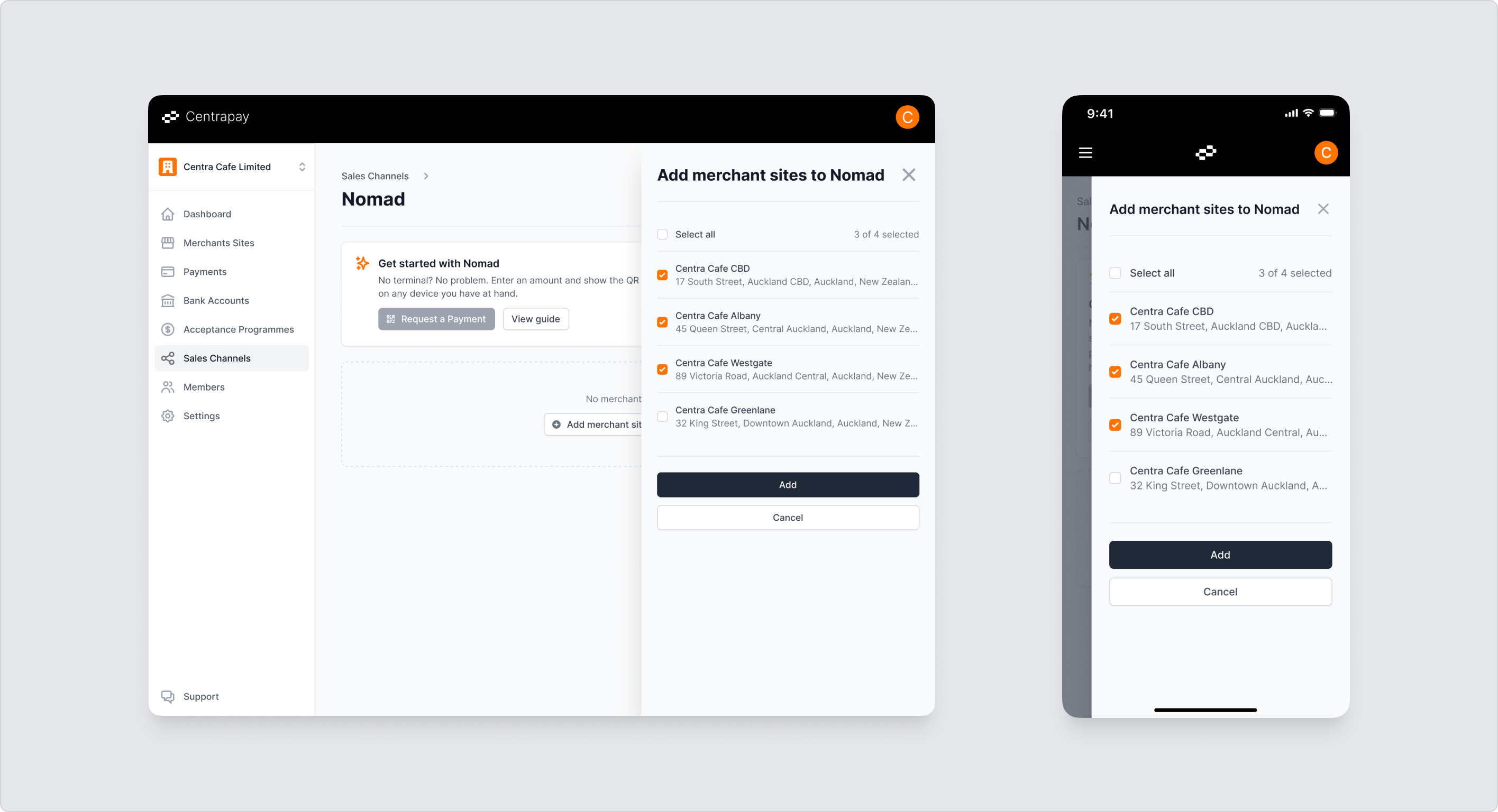 Select merchant sites for Nomad